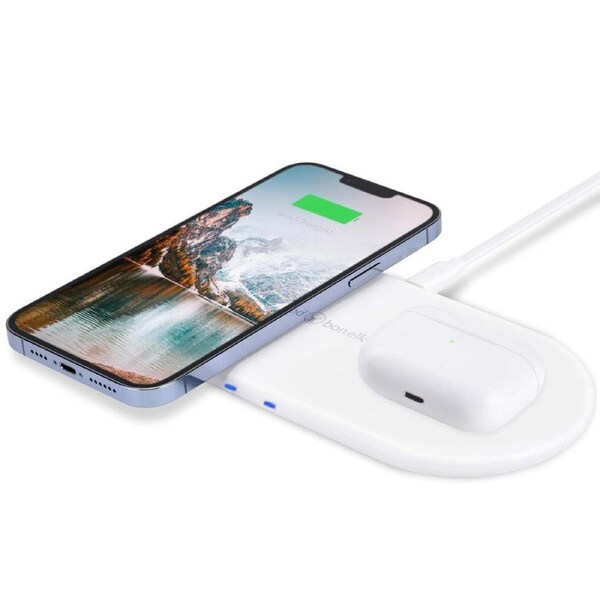 Bonelk USB-C Dual Wireless Fast Charge Qi Pad For iPhone/Samsung/LG/Sony White