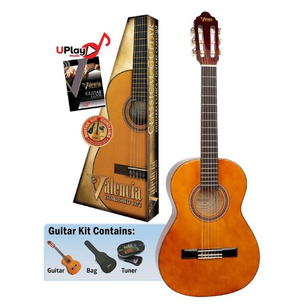 Valencia VC103K 100 Series 3/4 Nylon String Classical Acoustic Guitar Kit (Natural)