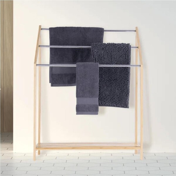 85cm Standing Towel Rack - Bamboo Towel Bar Metal 3-Tier
