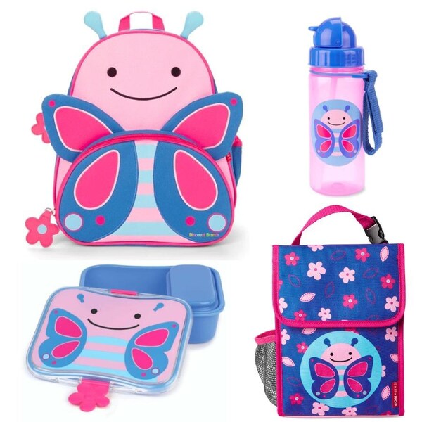 Skip Hop Zoo Backpack + Lunch Bag + Lunch Box + Drink Bottle 4pc Set Butterfly