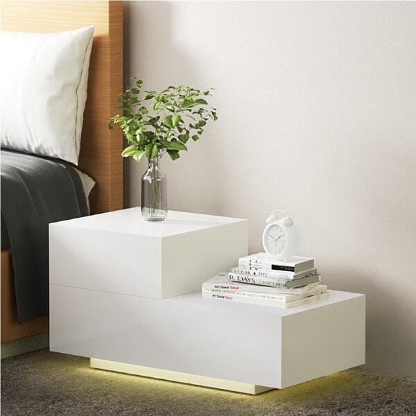 2 Drawers Artiss Bedside Tables LED - REMI White