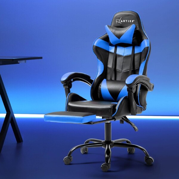 Artiss Gaming Office Chair PU Leather Blue