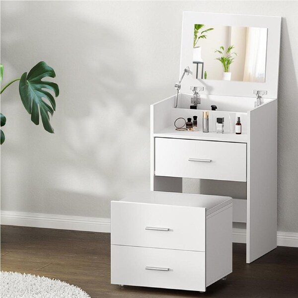 Artiss Dressing Table Bedside Tables 2-in-1 Set Hidden Makeup Mirror Vanity Desk Drawers White