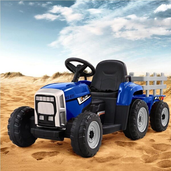12V Kids Ride On Car Rigo Electric Tractor Trailer Blue