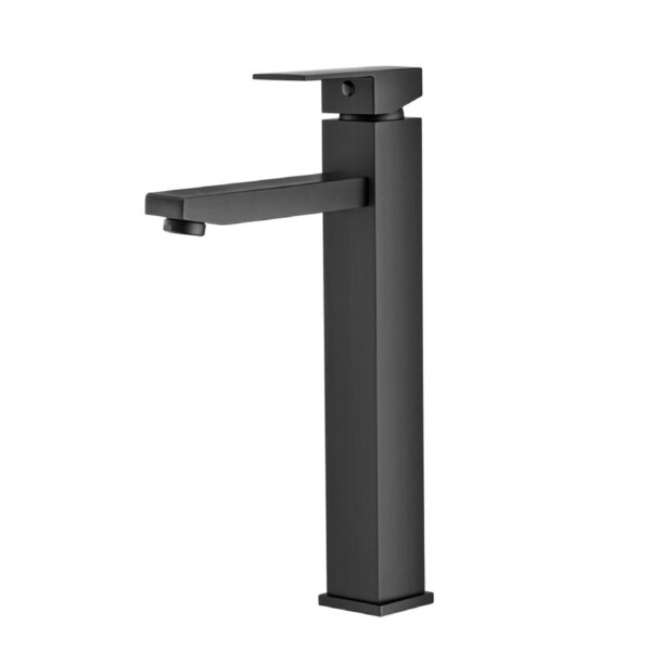 Matte Black Square Tall Basin Mixer Tap Counter Top Faucet Brass WELS