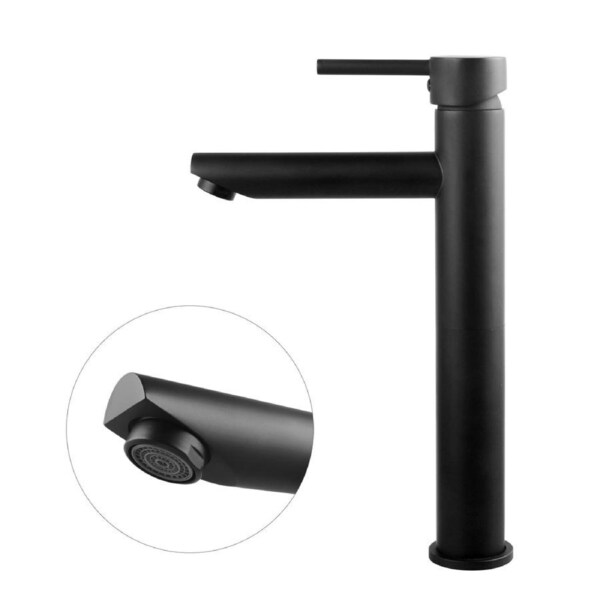 Bathroom Tall Round Basin Mixer Tap Brass Counter Top Faucet Matt Black WELS