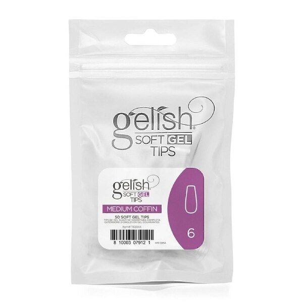Harmony Gelish Soft Gel Nail Fake False Tips Medium Coffin Refill Size 6 50pcs
