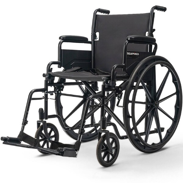 EQUIPMED Portable Wheelchair Folding Lightweight Wheel Chair 24" Inch 136kg Capacity, Black