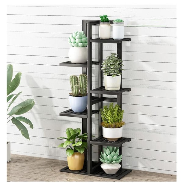 6 Tiers Vertical Bamboo Plant Stand Staged Flower Shelf Rack Outdoor Garden
