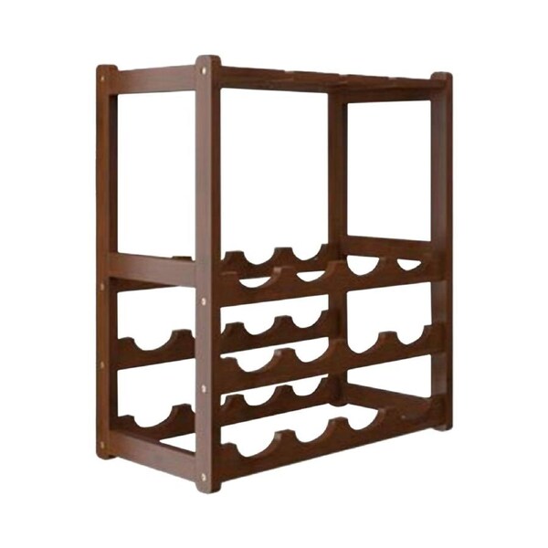 Bamboo Wine Rack Free Standing 15 Bottles with 6 Glasses Holder Storage in Dark Brown