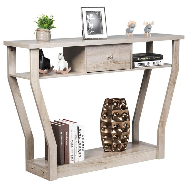 Giantex Classical Console Table Hallway Table Entry Tables Sideboard w/Storage Drawer&3 Shelves Display Organiser Gray Wash