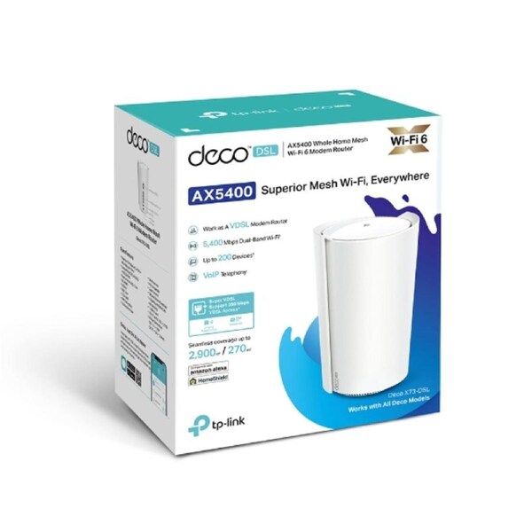 TP-LINK Deco X73-DSL AX5400 VDSL Whole Home Mesh Wi-Fi 6 System, 270sqm Coverage For 1-3 Bedroom Houses, Duak-Band, OFDMA, MU-MIMO, Beamforming