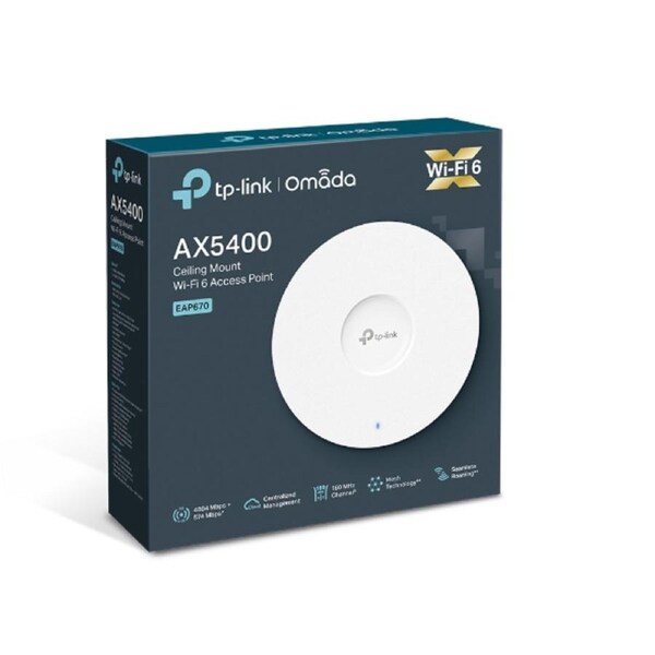 TP-LINK EAP670 AX5400 Ceiling Mount WiFi 6 Access Point, 574 Mbps 2.4 GHz and 4804 Mbps 5 GHz, RJ-45, OMADA Cloud Management, Seamless Roaming