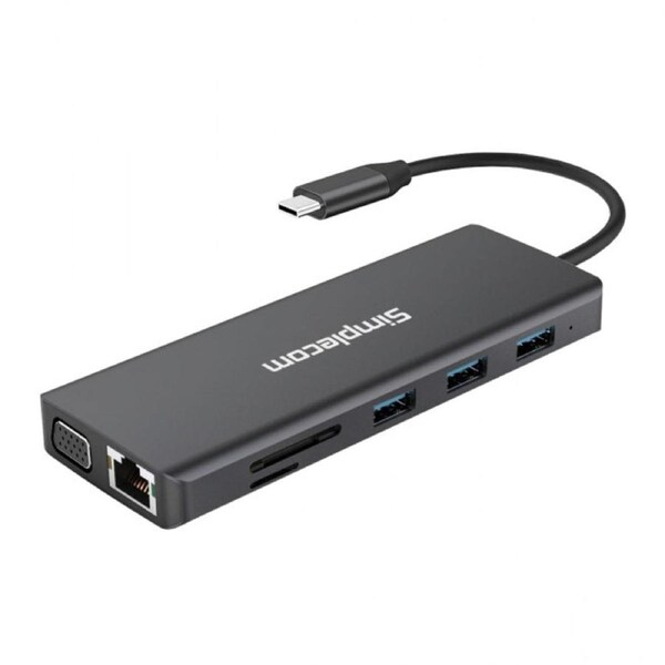SIMPLECOM CHN612 USB-C 12-in-1 Multiport Docking Station Dual HDMI + VGA Triple Display Gigabit LAN