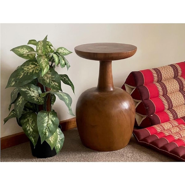 Side table Wine Glass shaped Acacia wood Corner drinks Table, fruit bowl, plant stand -48 cm height