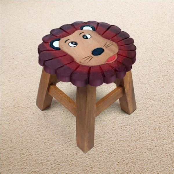 Children's Wooden Stool LION Themed Chair Toddlers Step sitting Stool