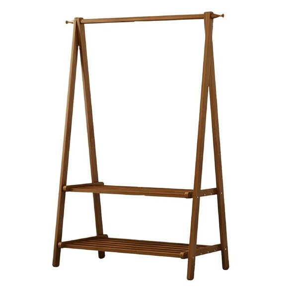 Portable Clothes Rack Coat Garment Stand Bamboo Rail Hanger Airer Closet