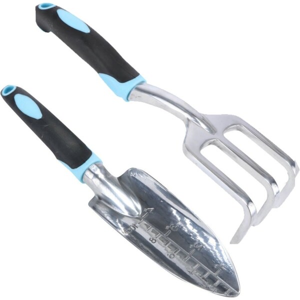 Ozoffer 2Pcs Heavy Duty Garden Tools Set Cultivator +Plant Transplanting Hand Tools 30cm