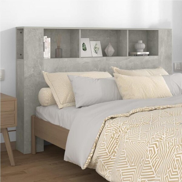 Headboard Cabinet Concrete Grey 160 cm vidaXL