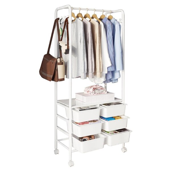 Metal Open Wardrobe Modern Storage Cabinet Tall Clothes Drawers Hanger Coat Rack