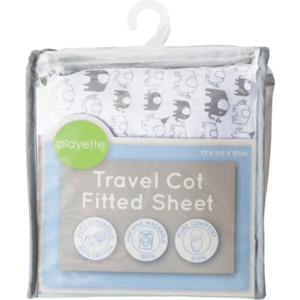 Playette 200TC Printed 73x105cm Cotton Travel Cot Fitted Sheet Baby Bed White