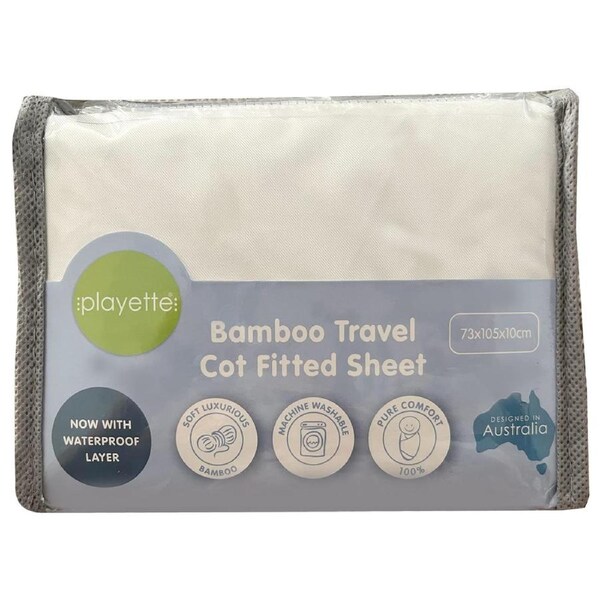 Playette 200TC Waterproof Bamboo 73x105cm Cotton Travel Cot Fitted Sheet Baby