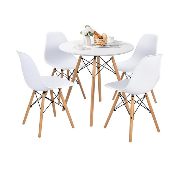 Giantex 5 PCS Modern Dining Table Set Dining Table & 4 Chairs Home Furniture Set for Kitchen Dining Room White