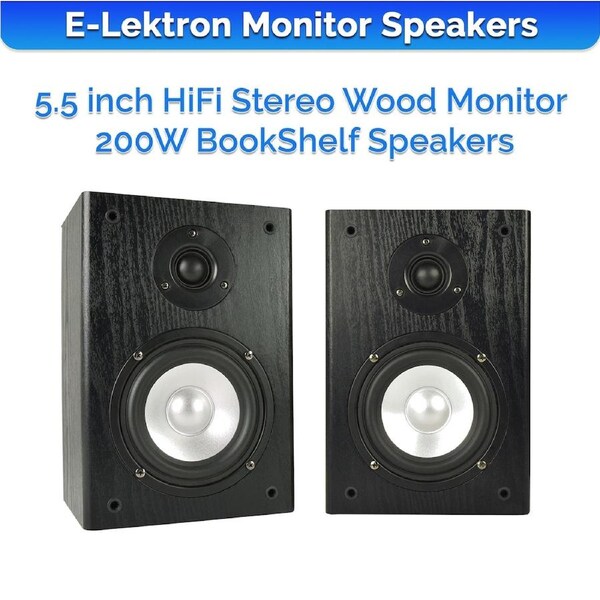 E-Lektron BK55 2-Way 160W Home HiFi Stereo Bookshelf Wooden Speakers Pair Wall Mountable