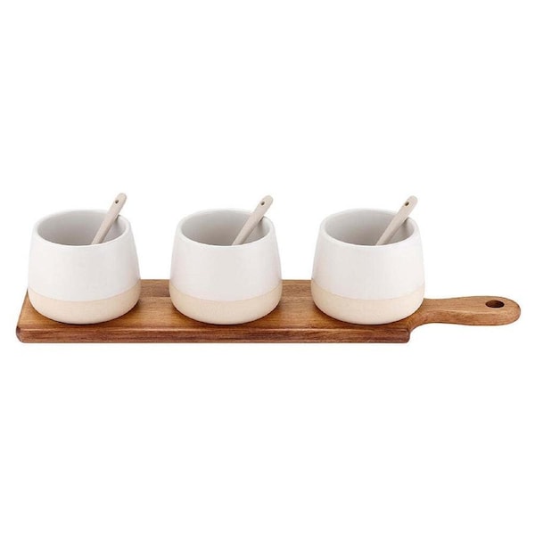 7pc Ladelle Host Stoneware Serving Bowl/Spoon/Wood Paddle Set Dip/Sauce Charcoal