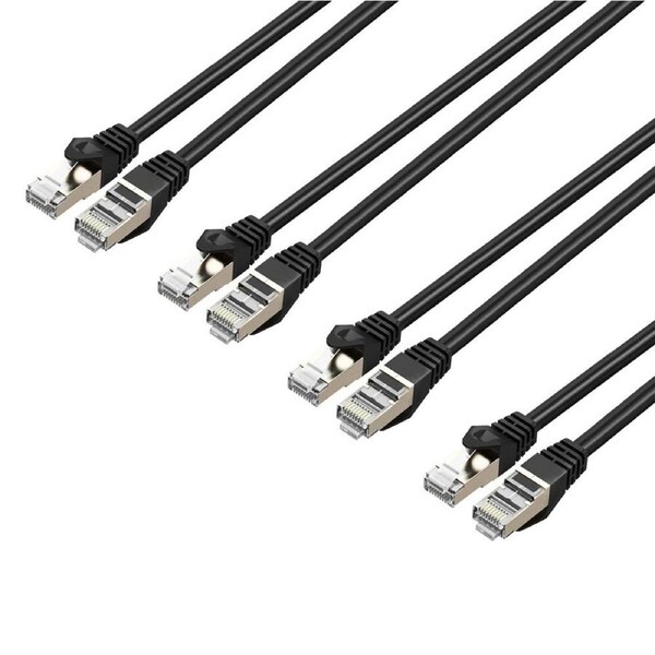 4x Cruxtec 50cm Cat7 RJ45 10GbE SF/FTP Triple Shield Ethernet Network Cable BLK
