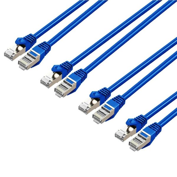 4x Cruxtec 30cm Cat7 RJ45 10GbE SF/FTP Triple Shield Ethernet Network Cable Blue