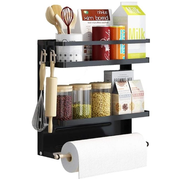 Magnetic Fridge Spice Rack Shelf Organiser with Paper Towel Holder