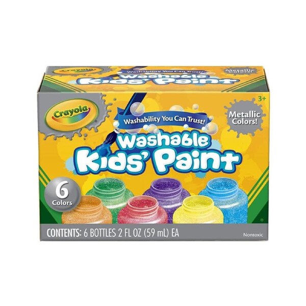 6pc Crayola Non-Toxic 59ml Washable Art/Craft Colours Paint For Kids 3+ Metallic