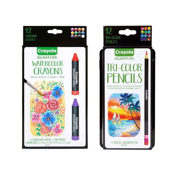 12pc Crayola Signature Watercolor Crayons & 12pc Tri-Color Colored Pencils 14+