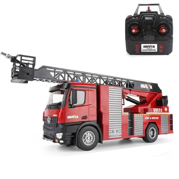 Huina 1:14 RC Fire Truck Extensible Ladder Toy Car Water Gun Construction Light Sound Gift