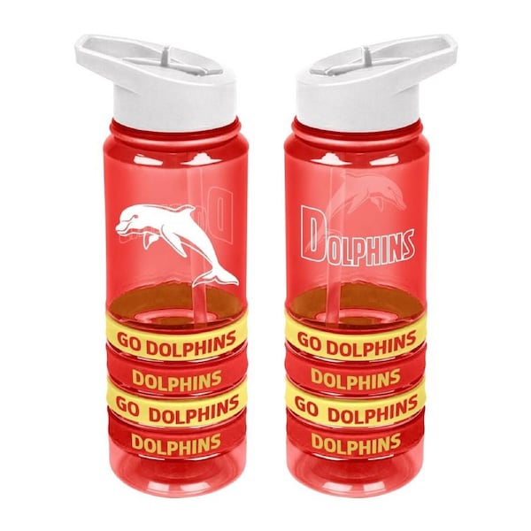 Dolphins NRL Tritan Drink Water Bottle with Wrist Bands