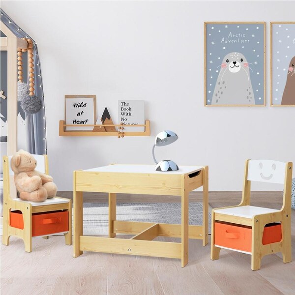 1 Keezi Kids Table and 2 Chairs Set Natural Orange