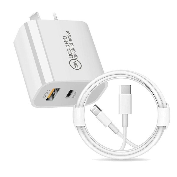 20W Dual Port Wall Fast Charger with 3FT USB C to L PD charging cable set