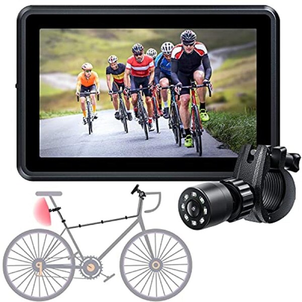 FEISIKE Bike Mirror Camera with 4.3 Inch Screen and 145° Wide Rear View Angle,Clear Night Vision,Perfect Bicycle Accessories for Mountain,Road Bike Tr