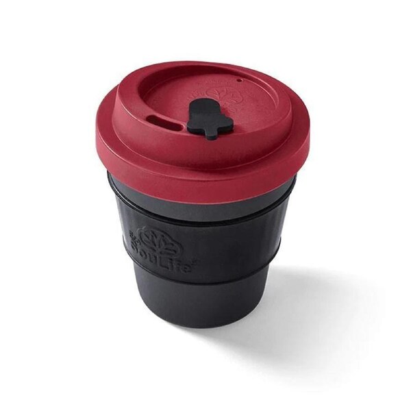 Eco SouLife Biodegradable Travel Mug 355ml Bio Sip Cup Dark Grey w/ Red Lid