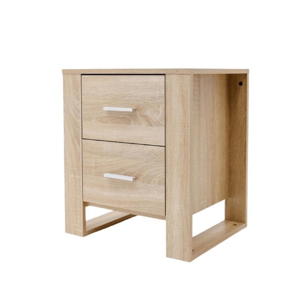 Design Square Bedside Nighstand Side Table W/ 2-Drawer - Oak
