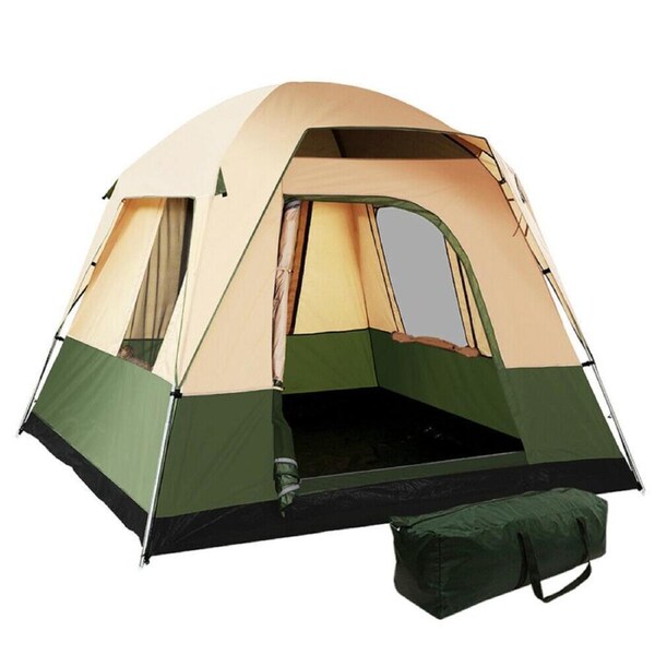 Family Camping Tent 4 Person Hiking Beach Tents Canvas Ripstop Green