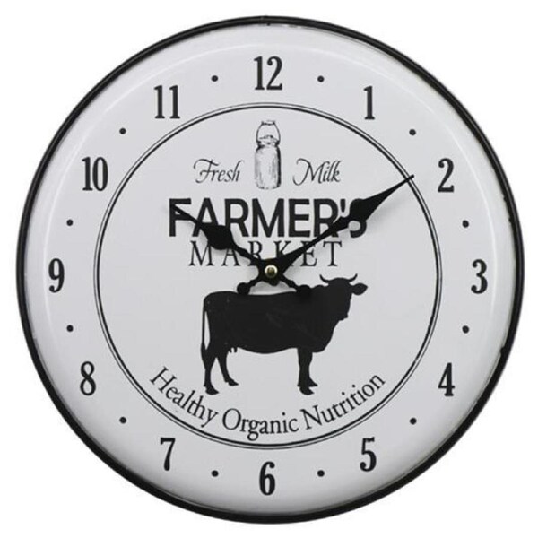 French Country Retro Wall Clock 62cm Farmers Market Cow