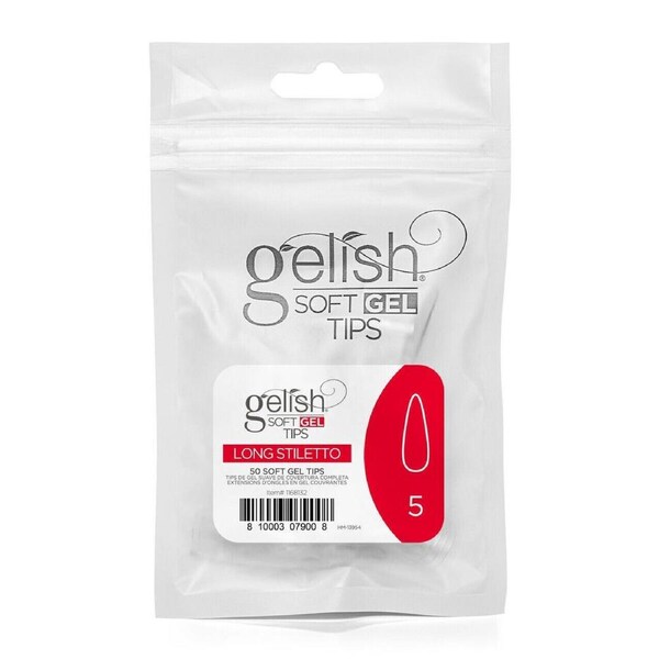 Harmony Gelish Soft Gel Nail False Tips Long Stiletto Refill Size 5 50pcs