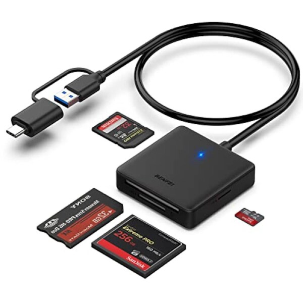 BENFEI Memory Card Reader, 4in1 USB USB-C to SD Micro SD MS CF Card Reader Adapter
