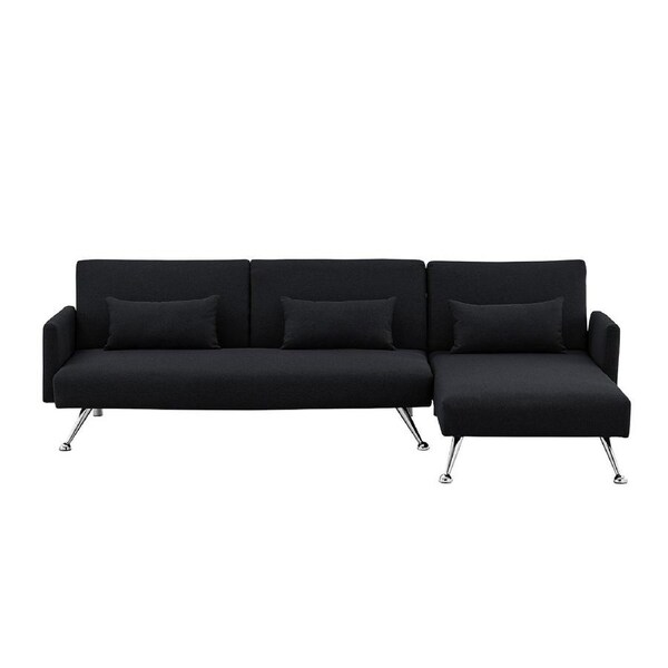 Mia 3-Seater Corner Sofa Bed with Chaise Lounge & 3 Pillows by Sarantino - Black