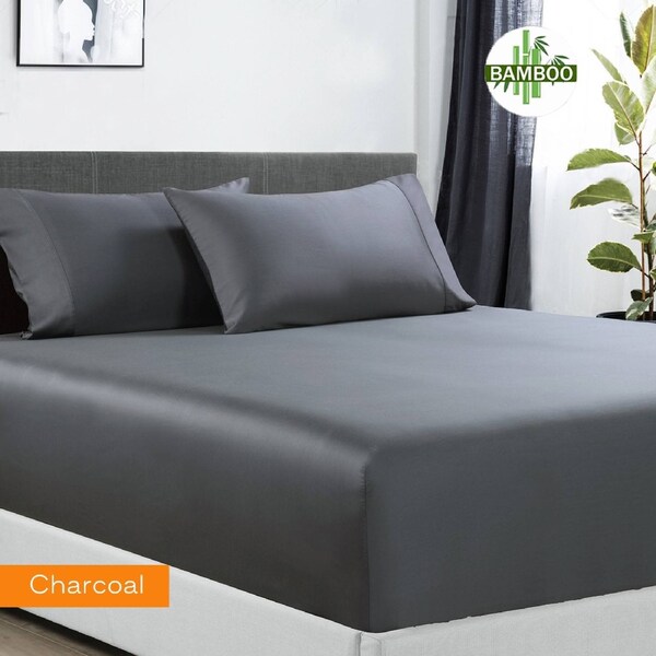 400 Thread Count Bamboo Cotton 1 Fitted Sheet with 2 Pillowcases Charcoal Single