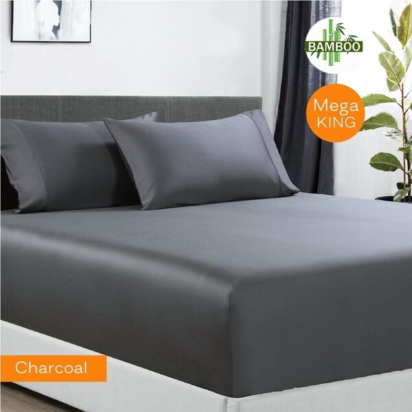 400 Thread Count Bamboo Cotton 1 Fitted Sheet with 2 Pillowcases Charcoal Mega King