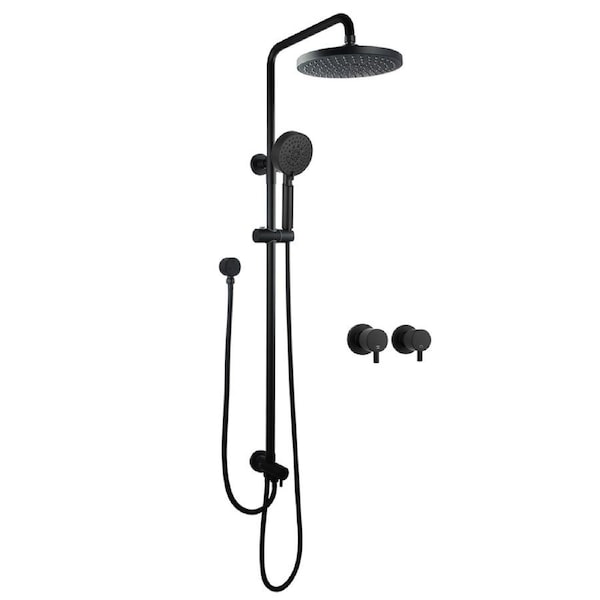ACA WELS Round 8" ABS Shower Head 5-MODE Handheld Set Adjustable Sliding Rail Height Gooseneck Arm Wall Diverter Twin Taps Black