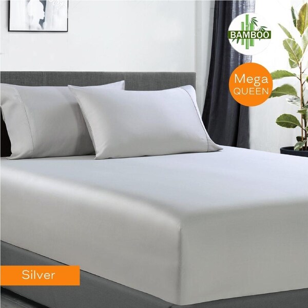 400 Thread Count Bamboo Cotton 1 Fitted Sheet with 2 Pillowcases Silver Mega Queen